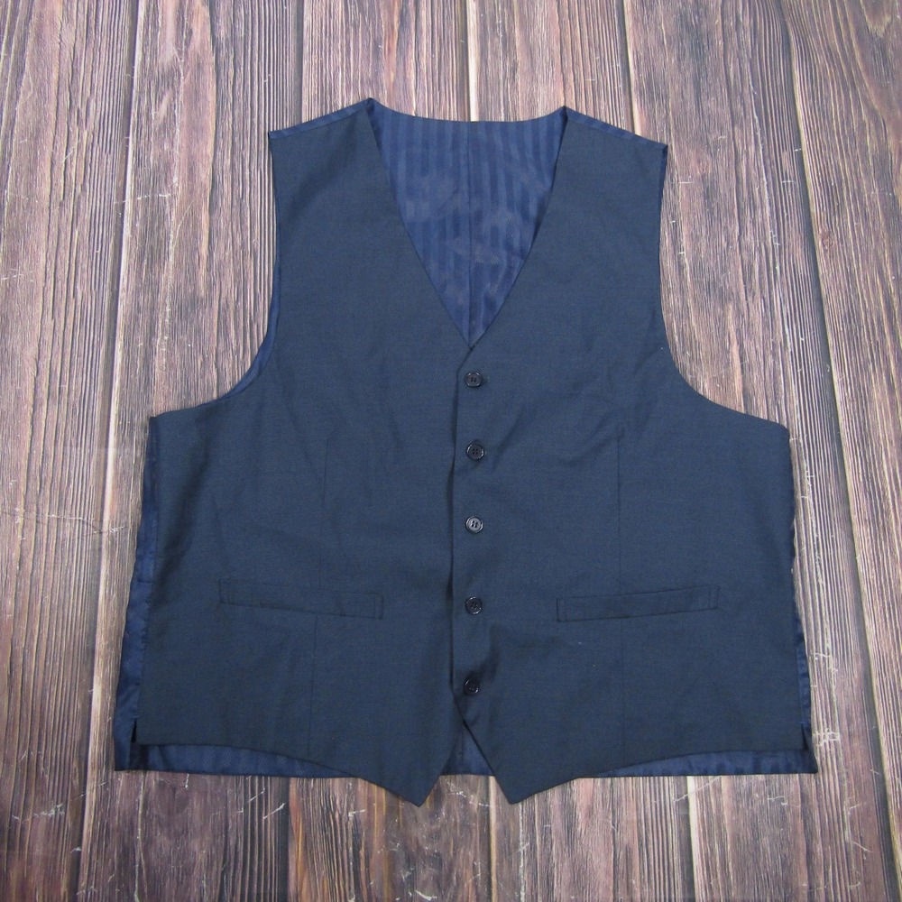 Vitarelli Vest Mens 48 Blue Solid 3 Piece Suit Waistcoat Polyester Rayon